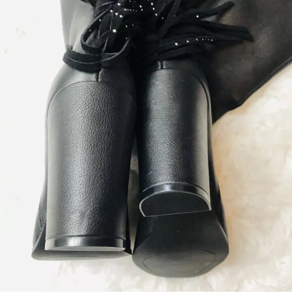 Kenneth Cole Knee High Justin Studded Fringe Boots Black REAL Leather, Sz 9.5NIB